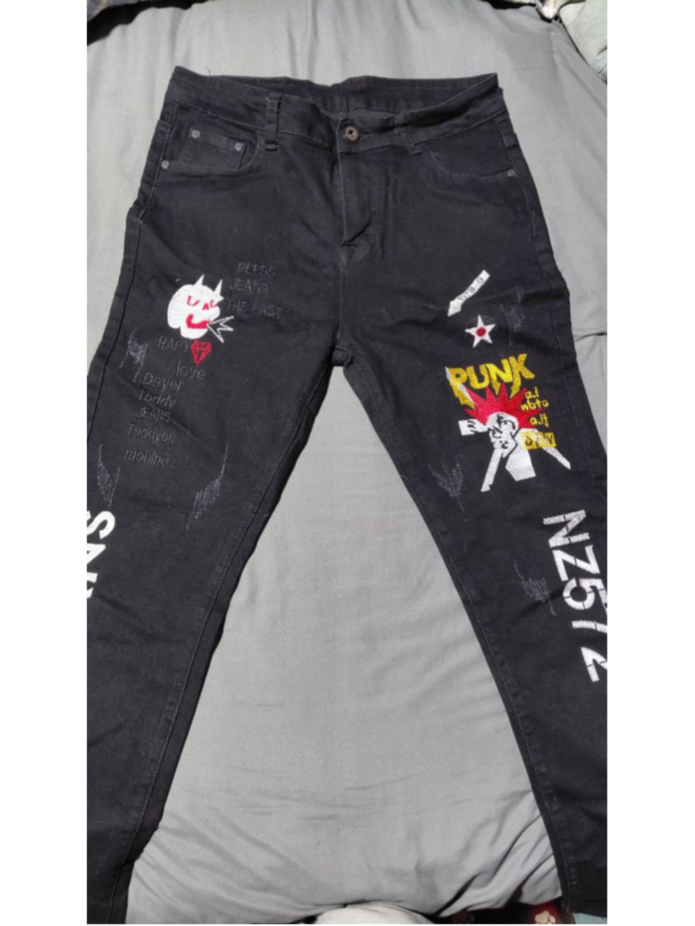 Men's Unbranded Black Graphic Print Jeans Waist 29